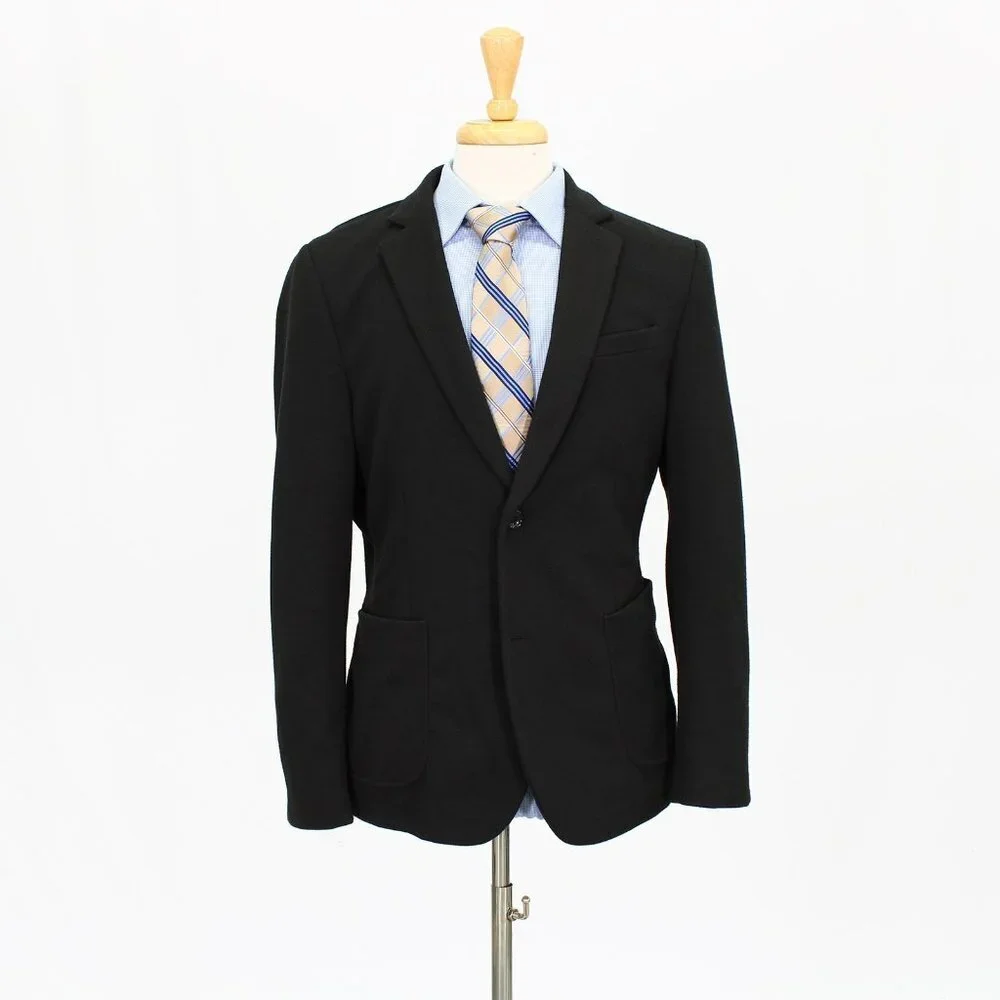 Paul Jones 40R Black Solid 2-Button Sport Coat Blazer Jacket V532
